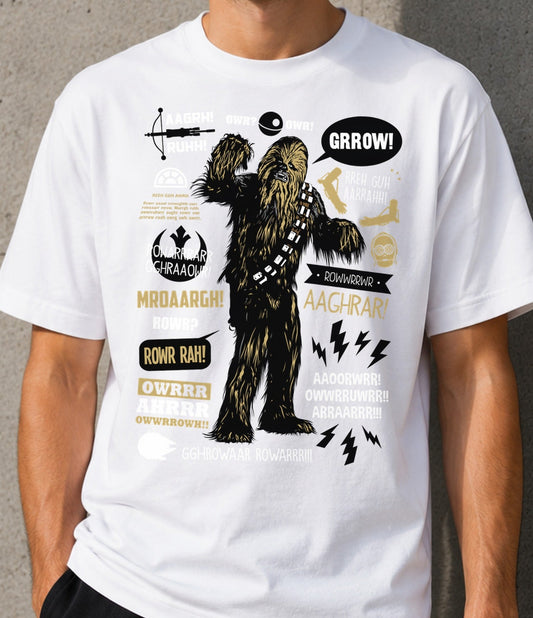 Camiseta Wookie Famous Quotes – Frases de Guerrero Peludo Espacial (blanca)