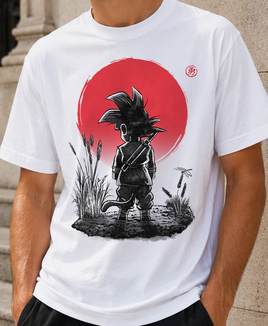 Camiseta Young Hero Under The Sun – Goku de Dragon Ball (blanca)