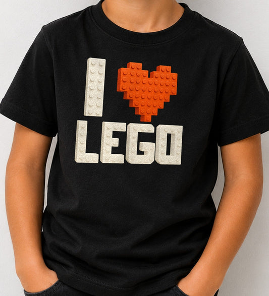 Camiseta de niño I Love Bloques – Construcción y Piezas de Juguete (negra)