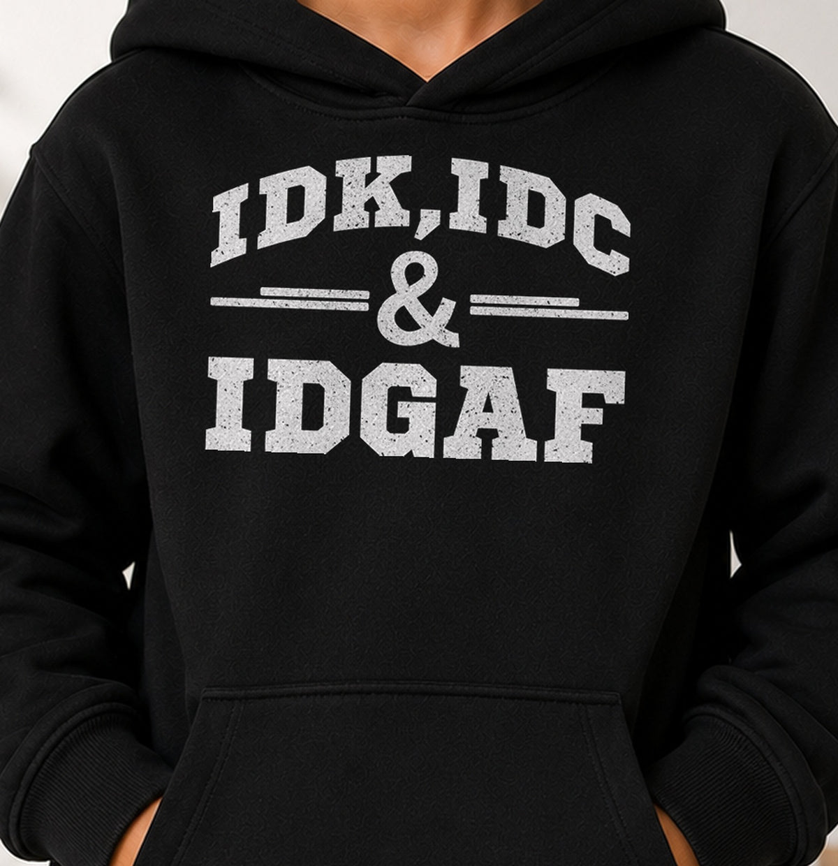 Sudadera niño Idk Idc Idgaf (negra)