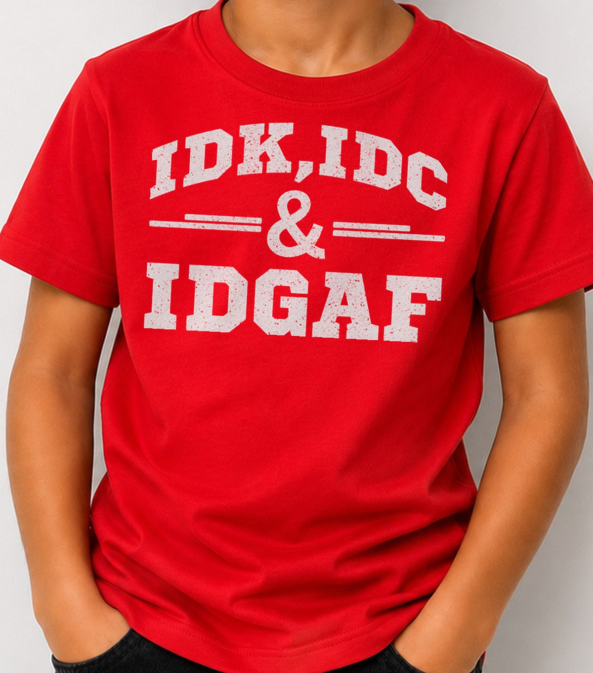 Camiseta niño Idk Idc Idgaf (roja)