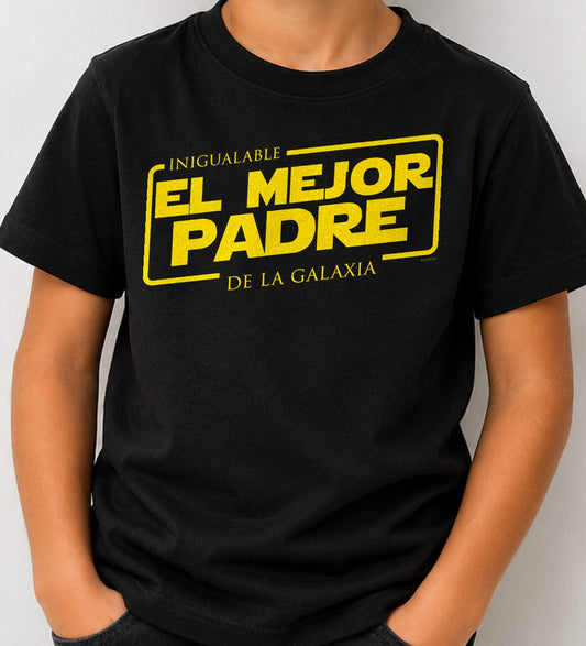 Camiseta niño El Mejor Padre de la Galaxia (negra)