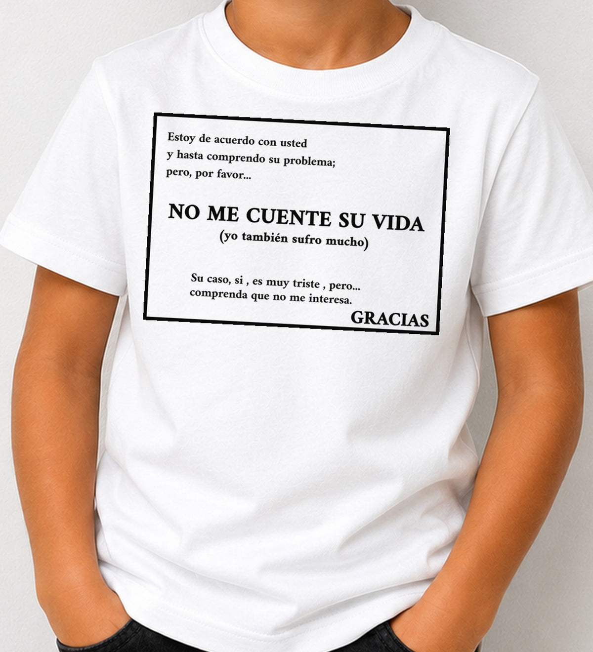 Camiseta niño No Me Cuente su Vida Dark (blanca)
