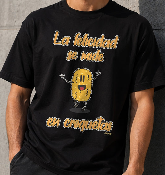 Camiseta La Felicidad Se Mide en Croquetas Dark (negra)