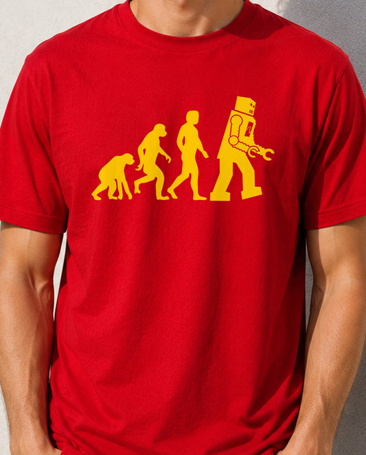 Camiseta Evolución Robot Sheldon Cooper – Big Bang Theory (roja)