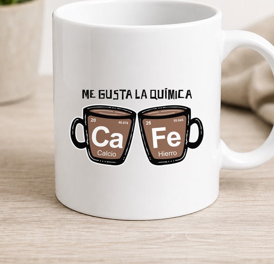 Taza Camiseta ME GUSTA LA QUIMICA - CAFE claro (blanca)