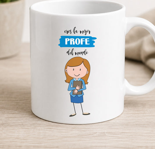 Taza Camiseta MEJOR PROFE DEL MUNDO chica (blanca)