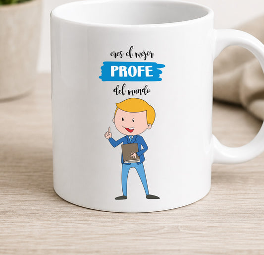 Taza Camiseta MEJOR PROFE DEL MUNDO chico (blanca)