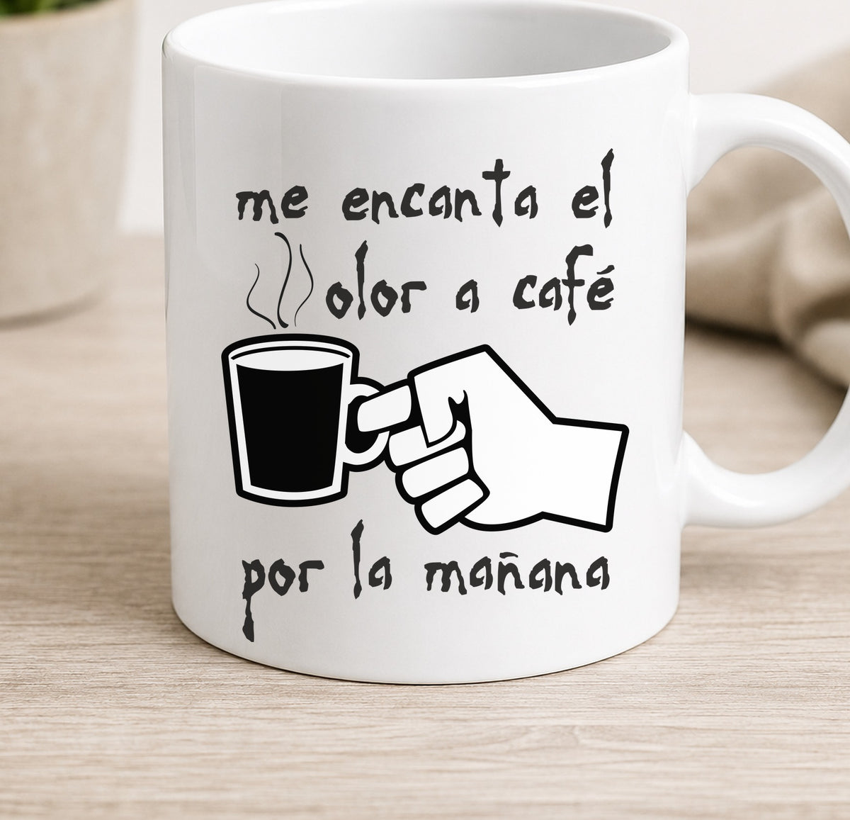 Taza Camiseta OLOR A CAFE claro (blanca)