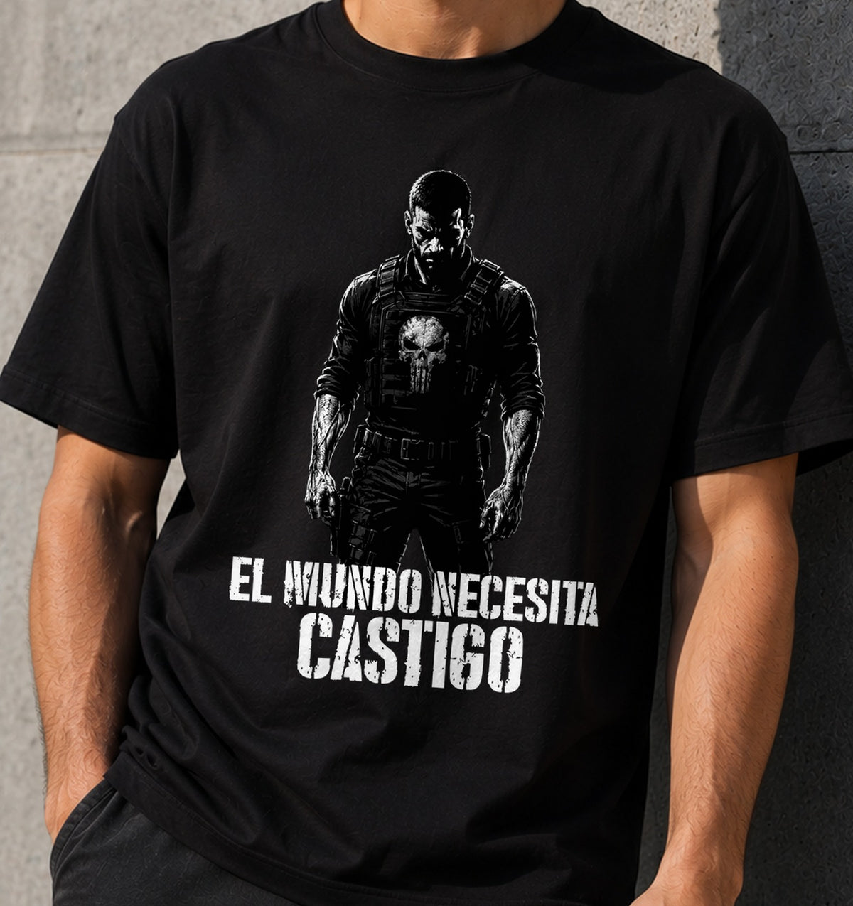 Camiseta El Mundo Necesita Castigo The Punisher (negra)