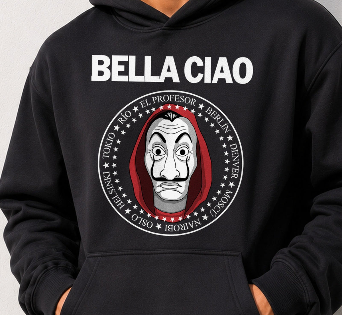 Sudadera Bella Ciao – Serie de Atracos con Máscara (negra)