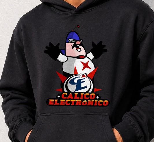 Sudadera Calico Electrónico – Superhéroe de Culto Español (negra)