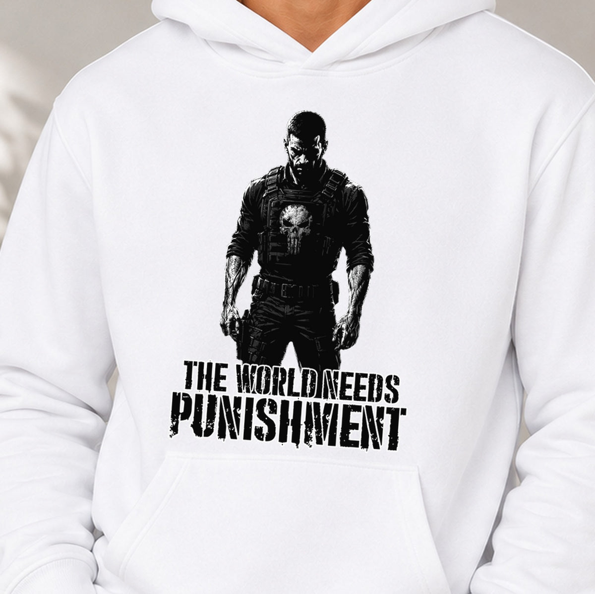 Sudadera The World Needs Punishment (blanca)