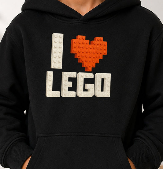 Sudadera de niño I Love Bloques – Construcción y Piezas de Juguete (negra)