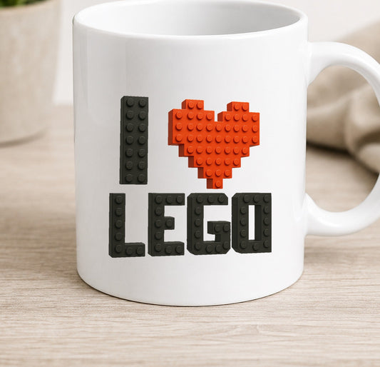 Taza I Love Bloques – Construcción y Piezas de Juguete (blanca)