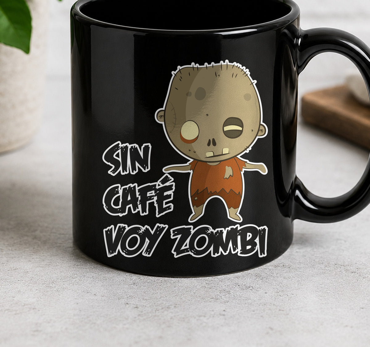 Taza Sin Cafe Voy Zombi (negra)